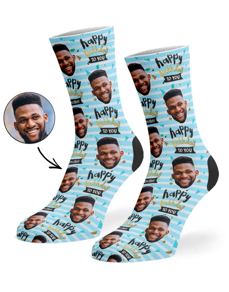 Blue Happy Birthday Brother Socks