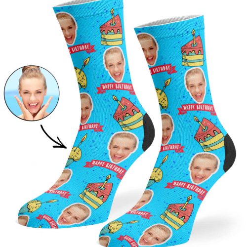 Blue Happy Birthday Cake Socks