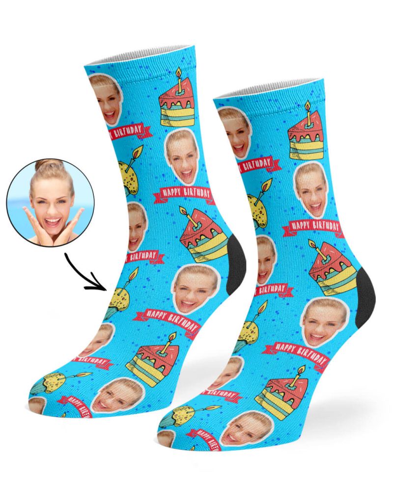 Blue Happy Birthday Cake Socks