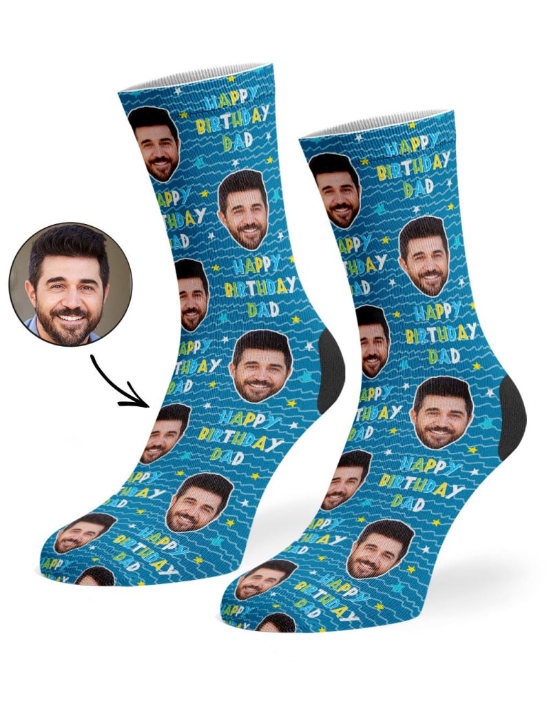 Blue Happy Birthday Dad Socks