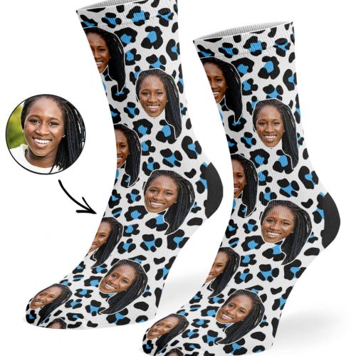 Blue Leopard Print Face Socks