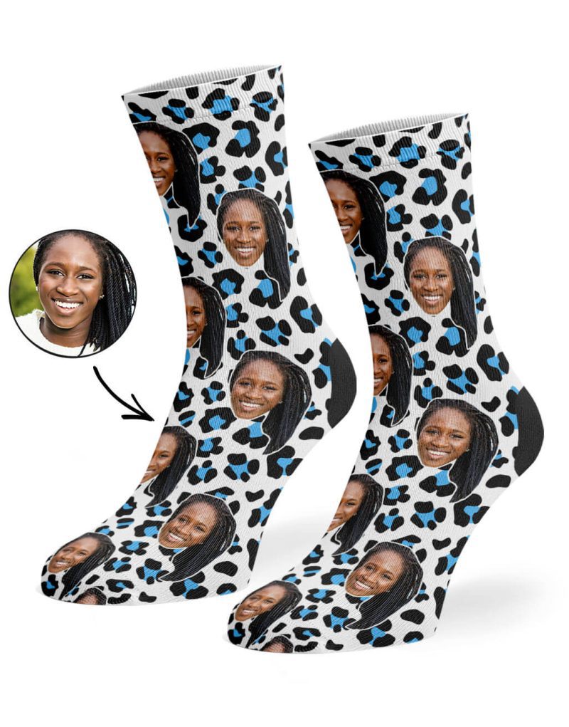 Blue Leopard Print Face Socks