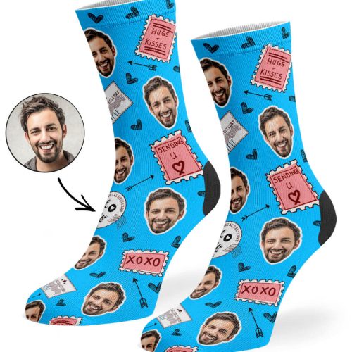 Blue Love Stamp Face Socks