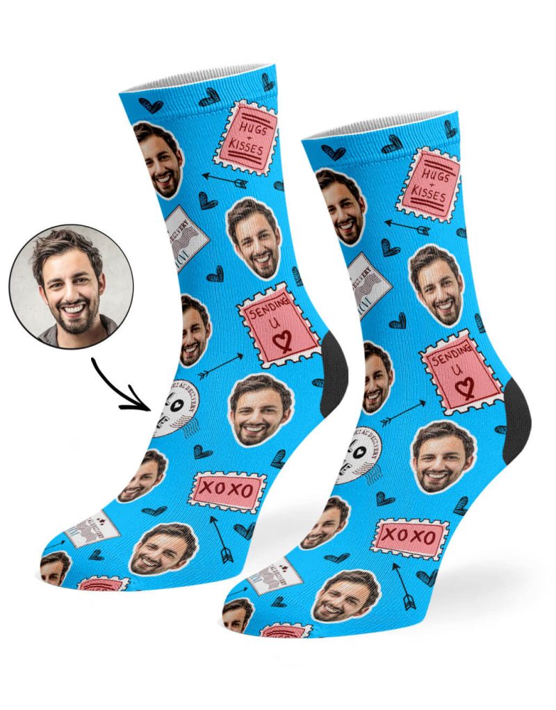 Blue Love Stamp Face Socks