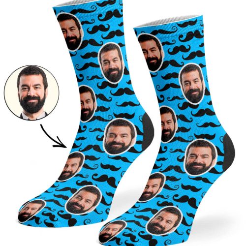 Blue Moustache Pattern Socks