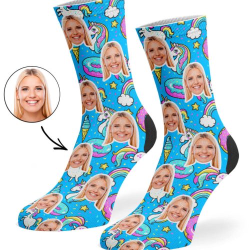 Blue Unicorn Donut Socks