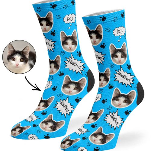 Blue Your Cat Meow Socks