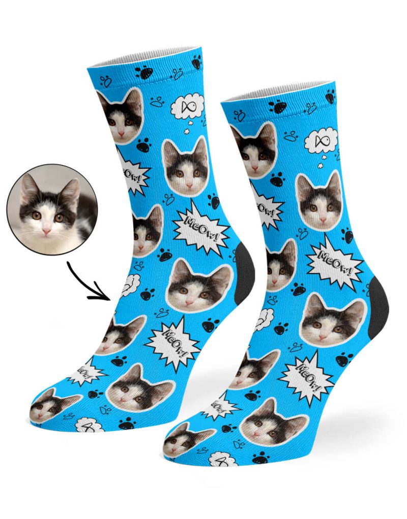 Blue Your Cat Meow Socks