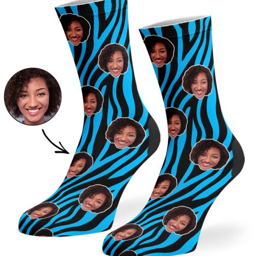 Blue Zebra Print Face Socks