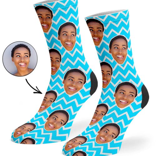 Blue Zig Zag Face Pattern Socks