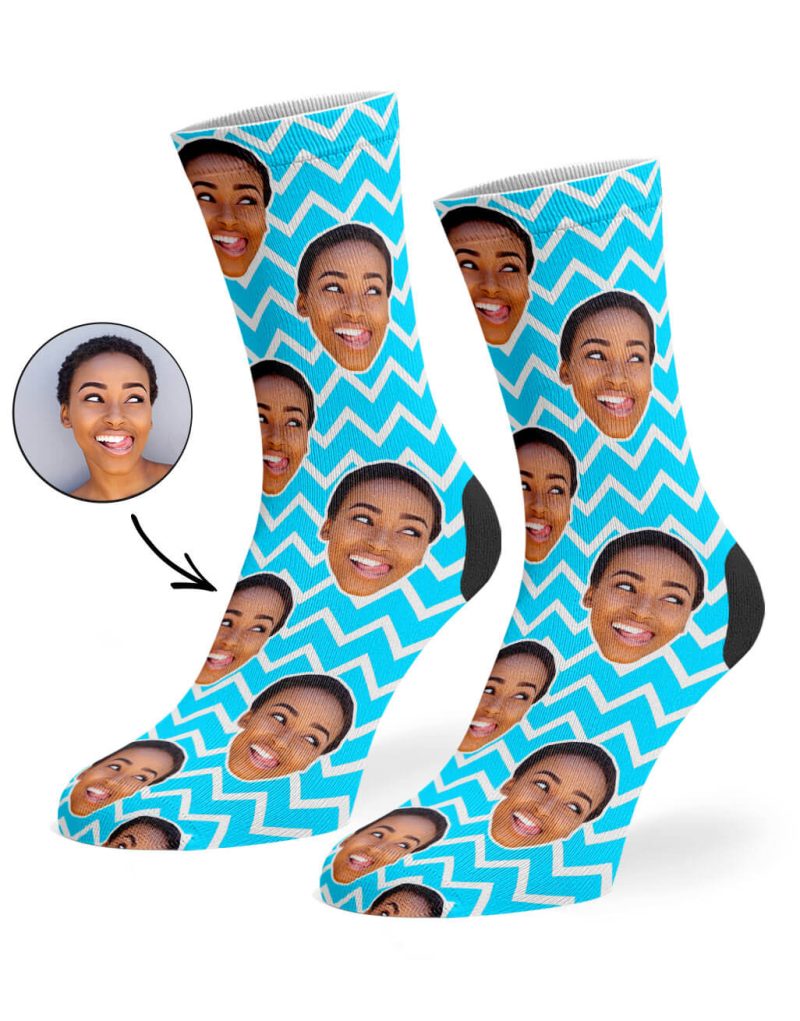 Blue Zig Zag Face Pattern Socks