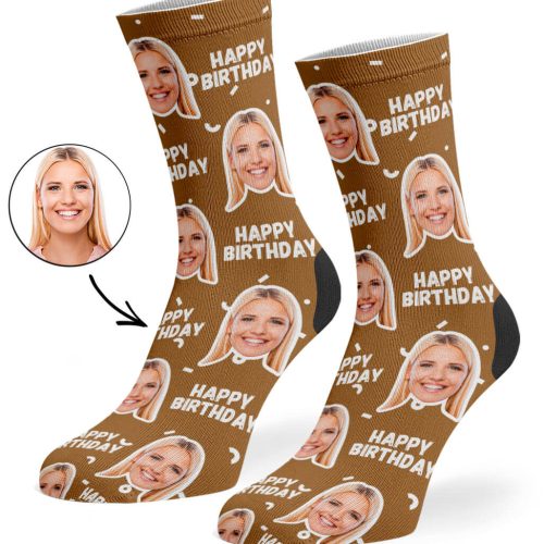 Brown Happy Birthday Socks