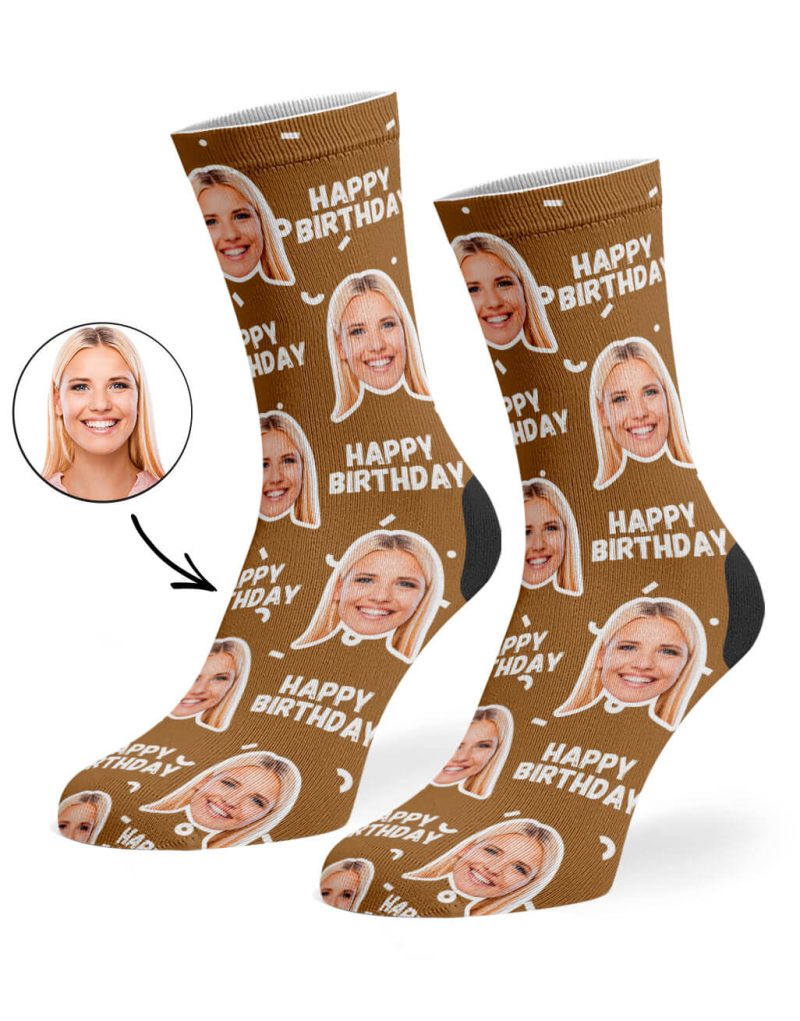 Brown Happy Birthday Socks