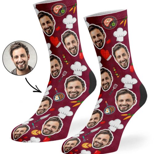 Burgundy Chef Face Socks