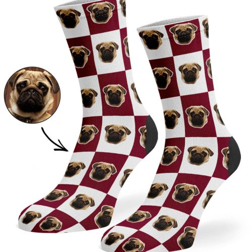 Burgundy Chequered Dog Socks