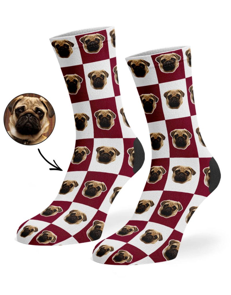 Burgundy Chequered Dog Socks