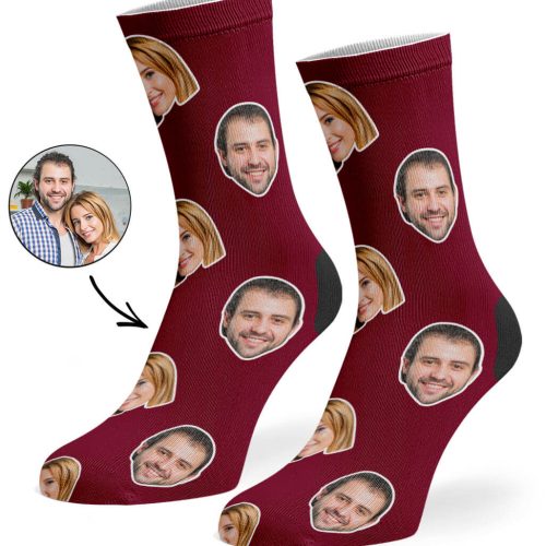 Burgundy Couple Face Socks