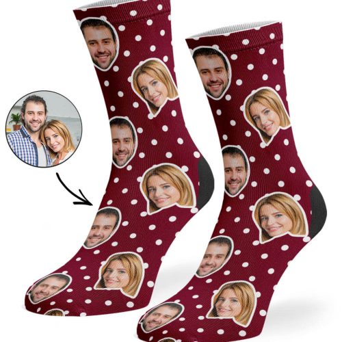 Burgundy Couples Spotty Face Socks