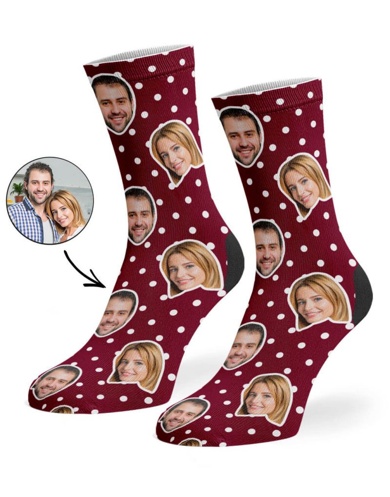 Burgundy Couples Spotty Face Socks