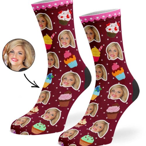 Burgundy Cupcake Face Socks