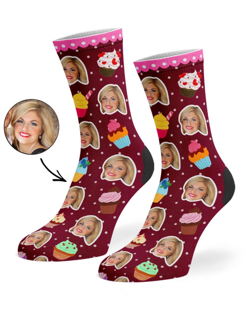 Burgundy Cupcake Face Socks