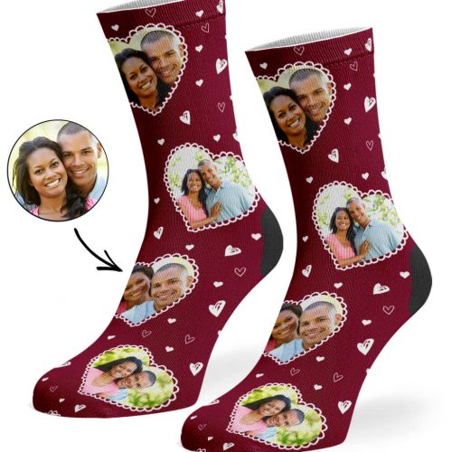 Burgundy Cute Heart Collage Socks