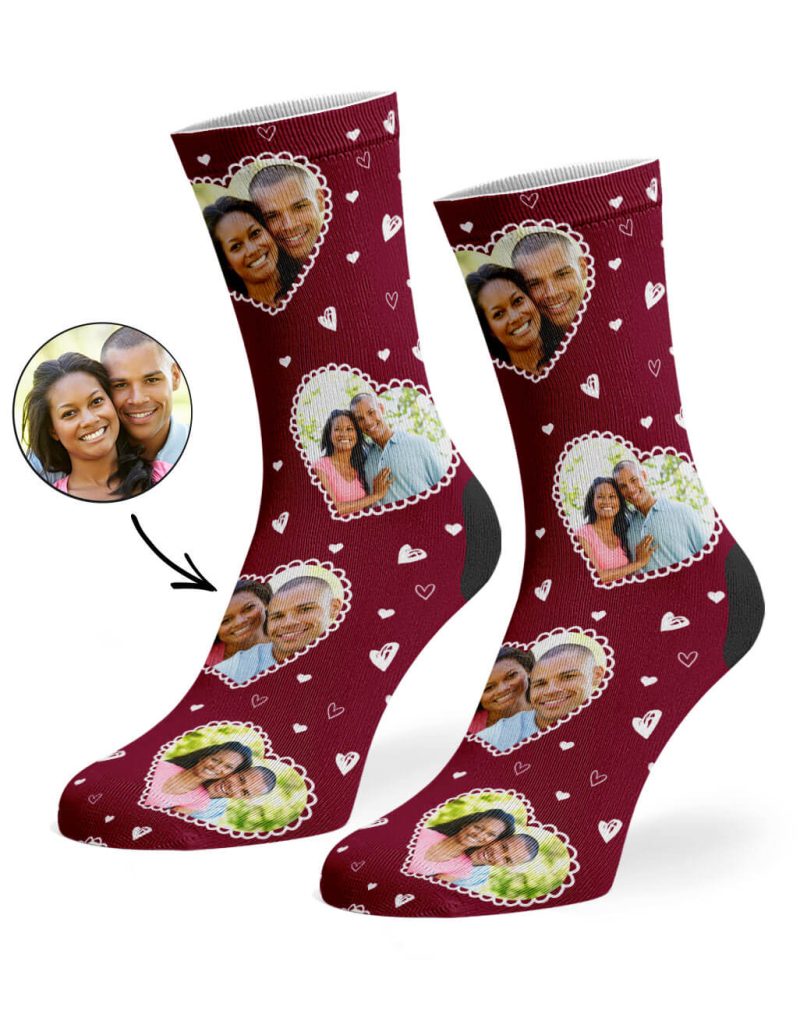 Burgundy Cute Heart Collage Socks