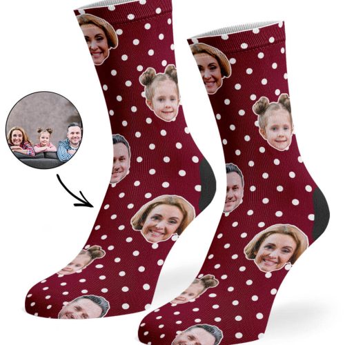 Burgundy Family Spotty Face Socks