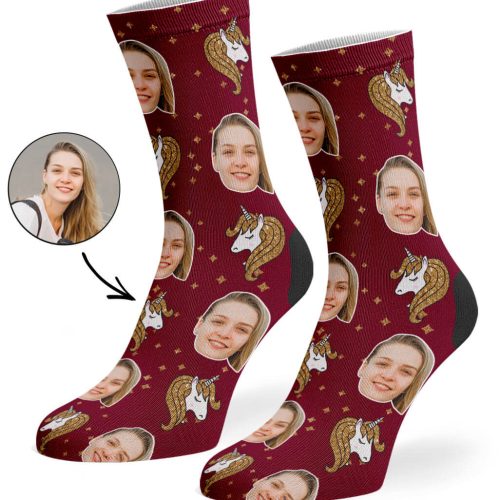 Burgundy Glitter Unicorn Socks