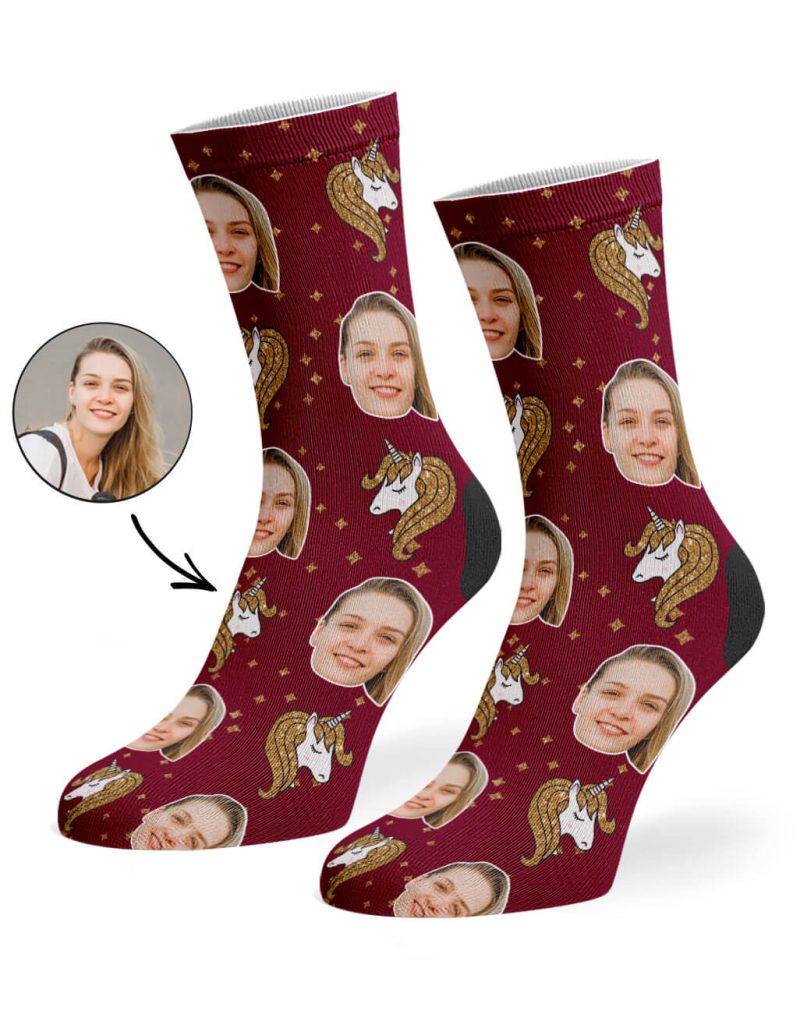 Burgundy Glitter Unicorn Socks