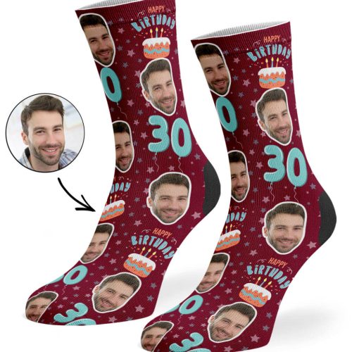 Burgundy Happy 30th Birthday Socks