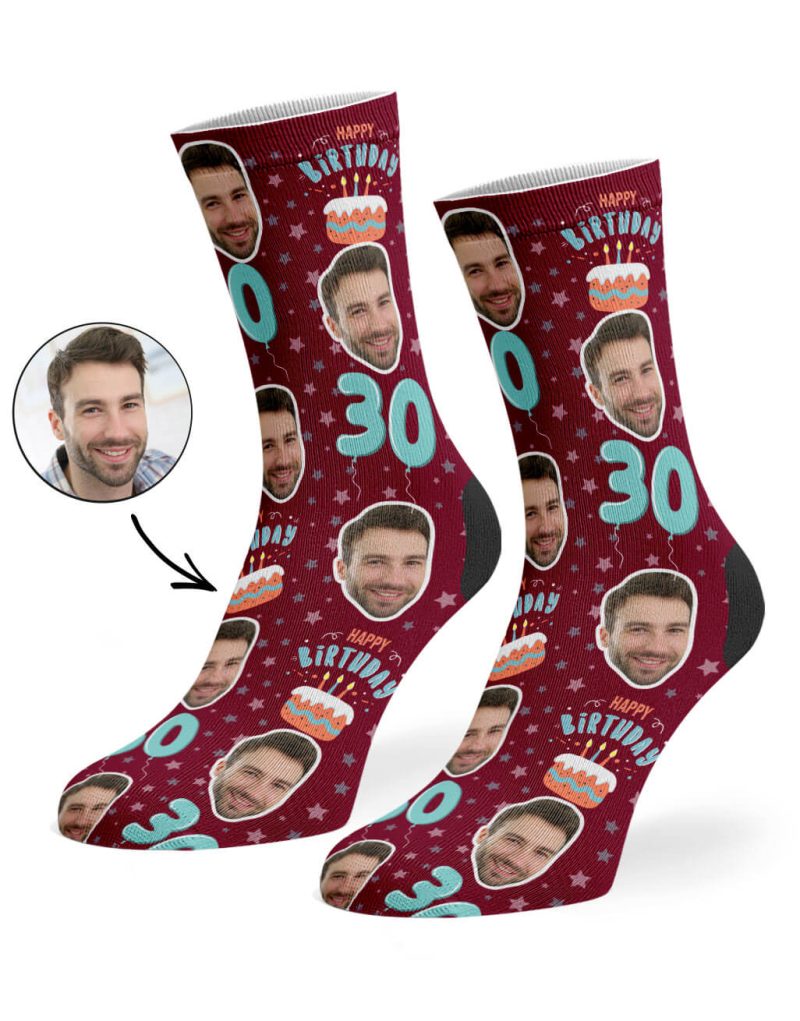 Burgundy Happy 30th Birthday Socks