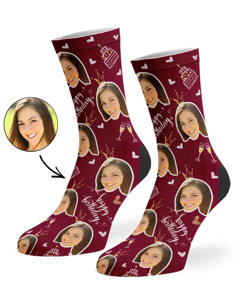 Burgundy Happy Birthday Champagne Socks