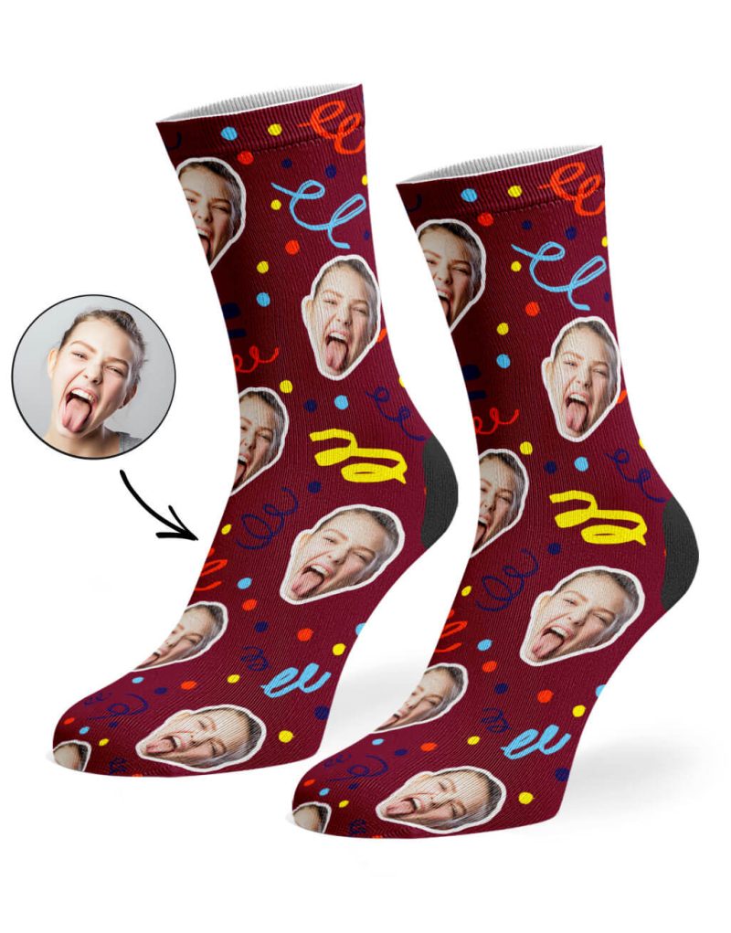 Burgundy Happy Birthday Confetti Socks