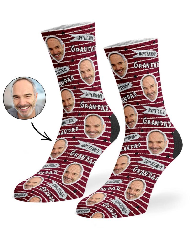 Burgundy Happy Birthday Grandad Socks