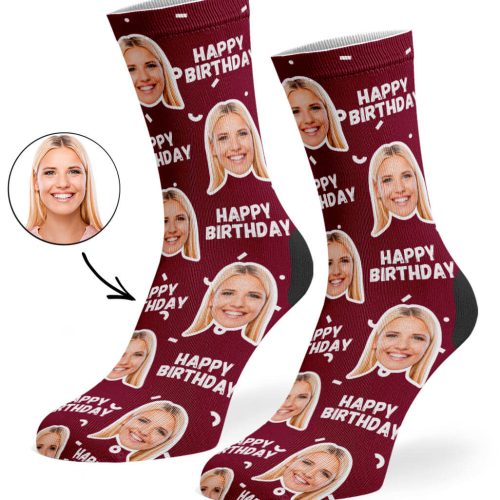 Burgundy Happy Birthday Socks