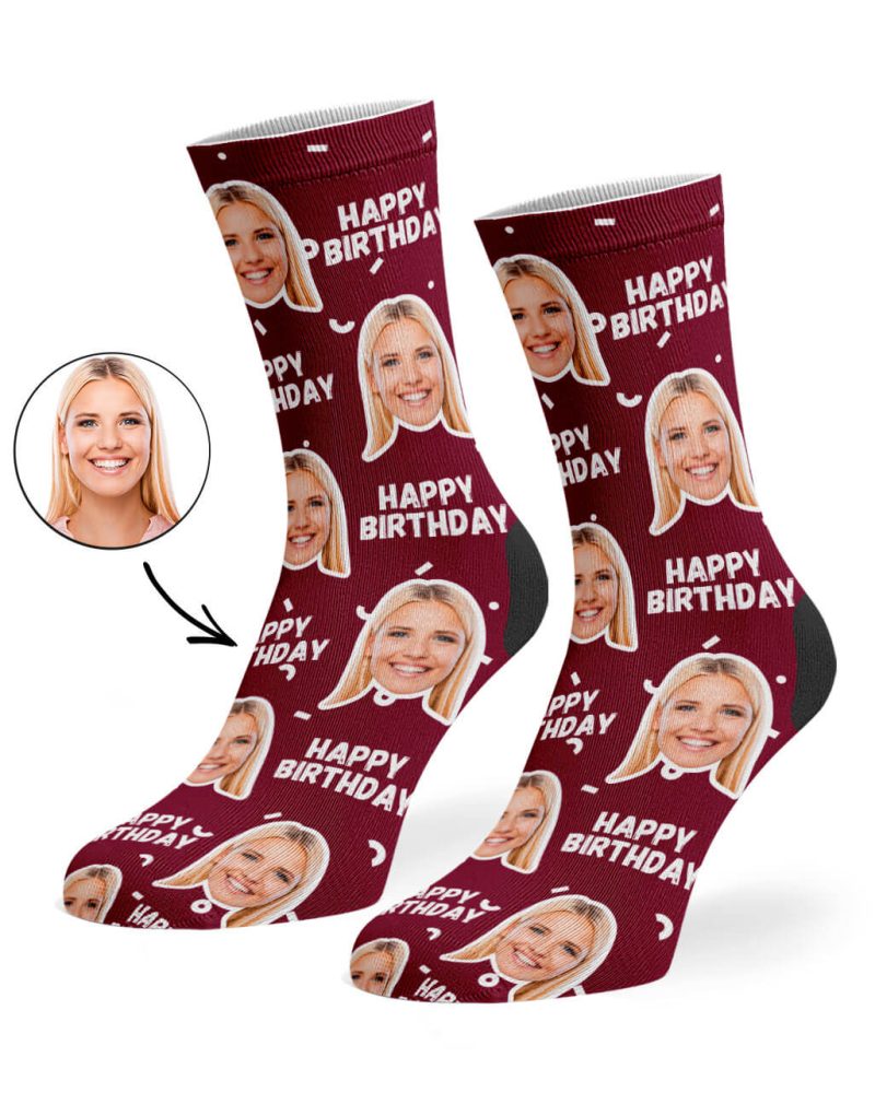 Burgundy Happy Birthday Socks