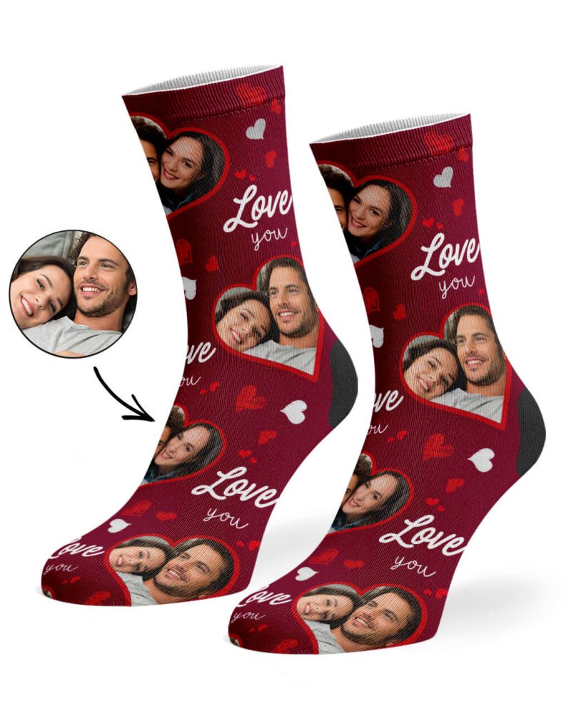 Burgundy Heart Photo Collage Socks