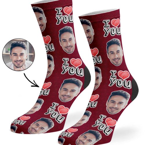 Burgundy I Heart You Socks