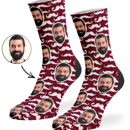 Burgundy Moustache Pattern Socks