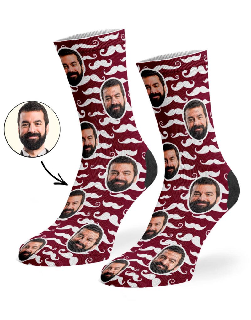 Burgundy Moustache Pattern Socks