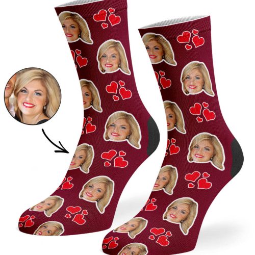 Burgundy My Valentine Face Socks