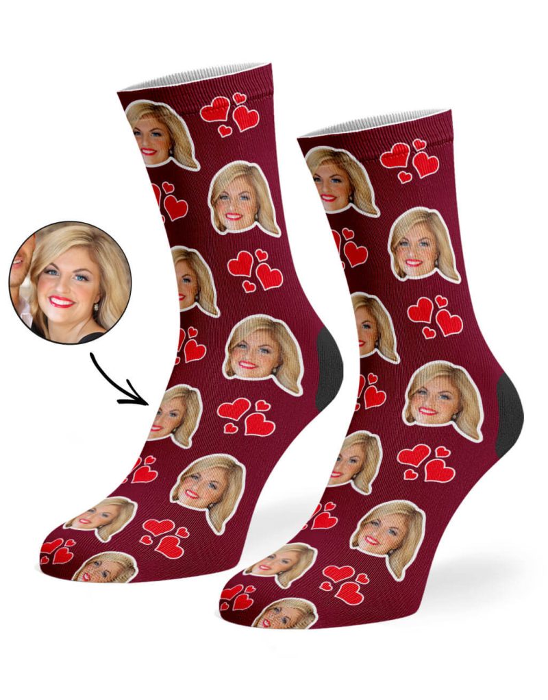 Burgundy My Valentine Face Socks