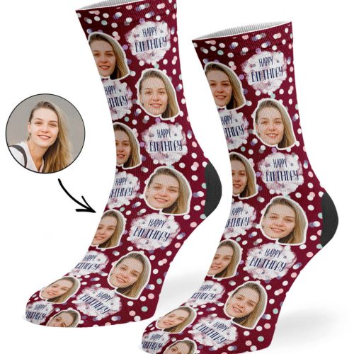 Burgundy Spotty Birthday Socks