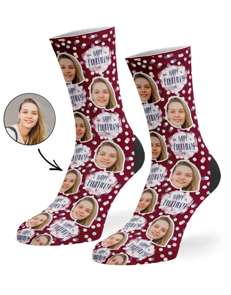 Burgundy Spotty Birthday Socks