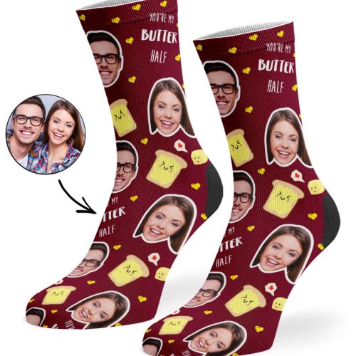 Burgundy You re My Butter Half Socks