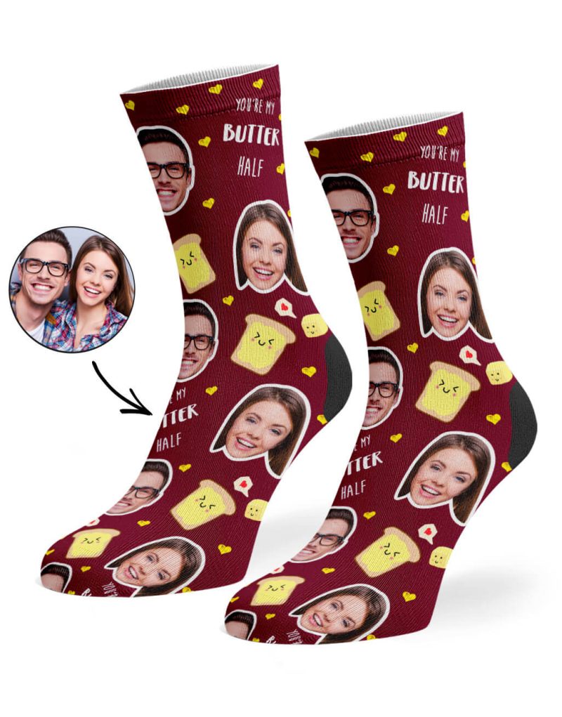 Burgundy You re My Butter Half Socks