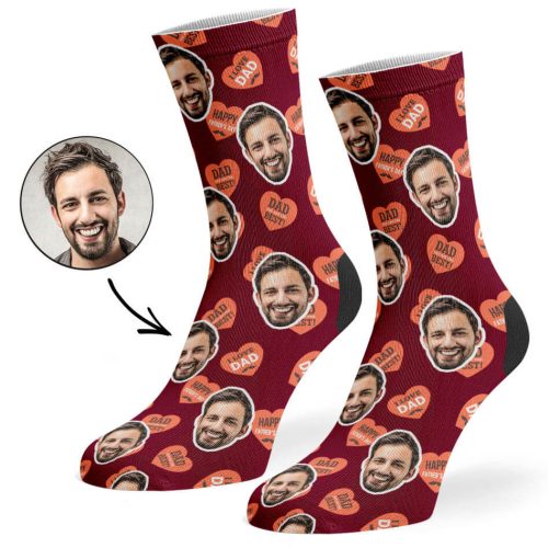 Burgundy Dad Love Hearts Socks