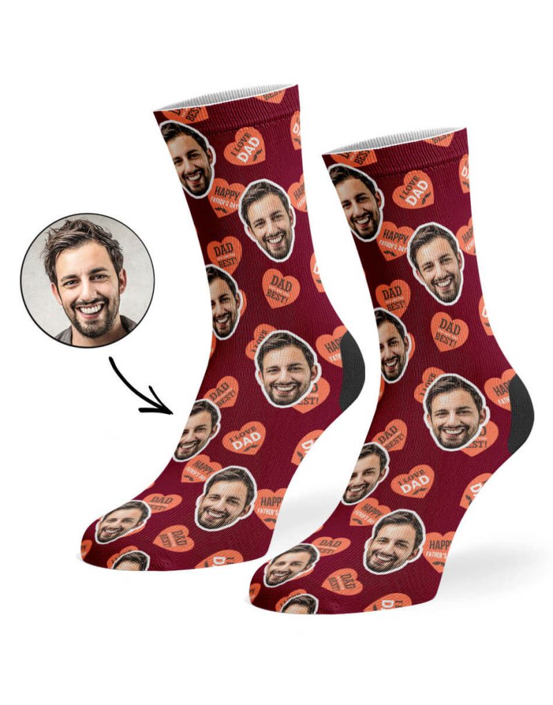 Burgundy Dad Love Hearts Socks