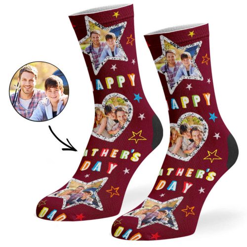 Burgundy Happy Father s Day Collage Socks